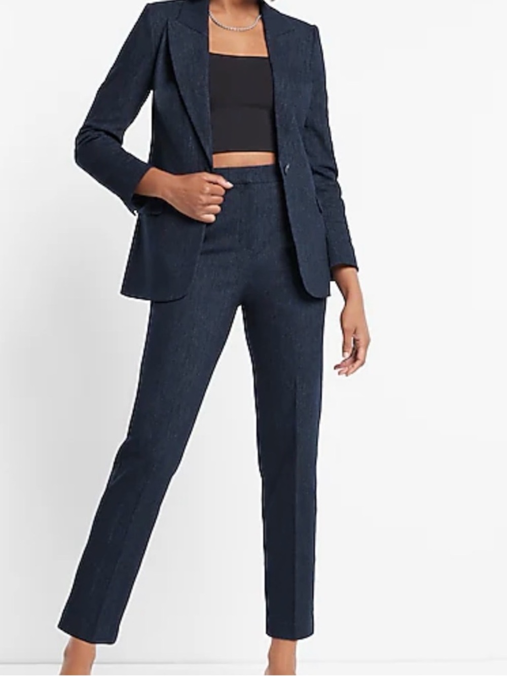 Express Navy Demin High-Rise Tailored Trousers 4
